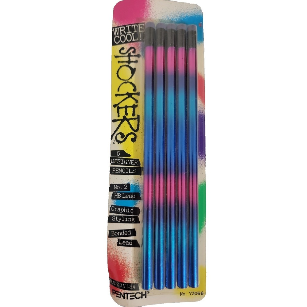Vintage 1990 Pentech Shockers Write Cool Metallic Rainbow HB Pencils NOS USA